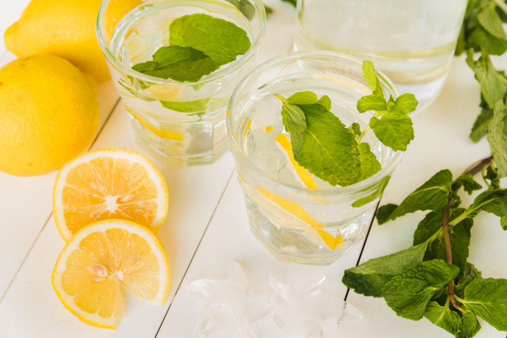 Citronová voda ve sklenicích s mátou
