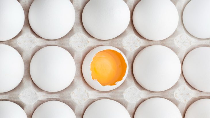 Plato bílých vajec s jedním vejcem bez vršku
